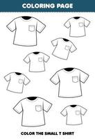 jeu d'éducation pour les enfants coloriage grande ou petite image de vêtements portables t-shirt dessin au trait feuille de travail imprimable vecteur