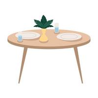 table avec vaisselle et plante vecteur