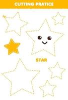 jeu éducatif pour les enfants s'entraînant à couper avec une feuille de travail imprimable en forme d'étoile de forme géométrique vecteur