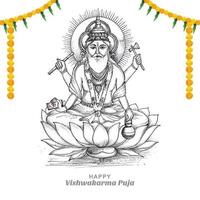 dessiner à la main le croquis du dieu hindou vishwakarma et le fond de vacances vishwakarma puja vecteur