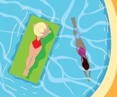 femmes se détendre dans la piscine vecteur