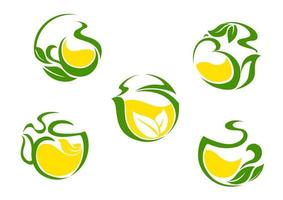 symboles de thé au citron et aux feuilles vertes vecteur