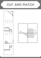 découper et assortir des parties d'arrosoir, jeu pour enfants. illustration vectorielle, feuille de calcul imprimable vecteur
