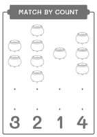 match par compte de chaudron, jeu pour enfants. illustration vectorielle, feuille de calcul imprimable vecteur