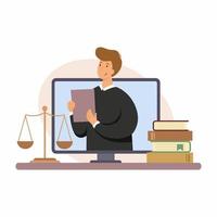 conseils juridiques en ligne. cabinet d'avocats. l'avocat utilise l'ordinateur pour le travail à distance. vecteur