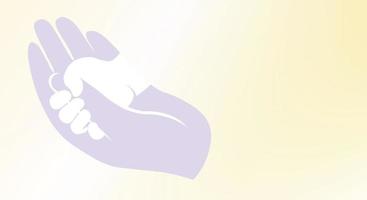 main féminine, maman tient la main d'un nouveau-né sur un fond dégradé. le concept de tendresse, d'amour, de soins aux petits enfants. fête des mères. espace de copie. illustration vectorielle vecteur