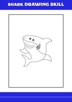 compétence de dessin de requin pour les enfants. livre de compétences de dessin de requin pour la détente et la méditation. vecteur