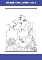 page de coloriage de requin pour les enfants. livre de coloriage de requin pour se détendre et méditer. vecteur