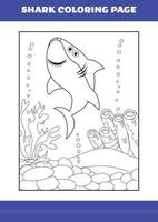 page de coloriage de requin pour les enfants. livre de coloriage de requin pour se détendre et méditer. vecteur