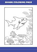 page de coloriage de requin pour les enfants. livre de coloriage de requin pour se détendre et méditer. vecteur