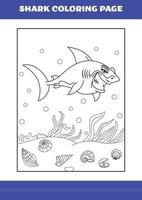 page de coloriage de requin pour les enfants. livre de coloriage de requin pour se détendre et méditer. vecteur