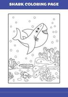 page de coloriage de requin pour les enfants. livre de coloriage de requin pour se détendre et méditer. vecteur