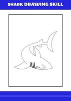 compétence de dessin de requin pour les enfants. livre de compétences de dessin de requin pour la détente et la méditation. vecteur