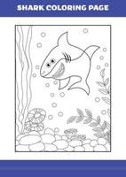 page de coloriage de requin pour les enfants. livre de coloriage de requin pour se détendre et méditer. vecteur