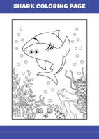 page de coloriage de requin pour les enfants. livre de coloriage de requin pour se détendre et méditer. vecteur