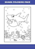 page de coloriage de requin pour les enfants. livre de coloriage de requin pour se détendre et méditer. vecteur