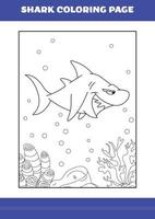 page de coloriage de requin pour les enfants. livre de coloriage de requin pour se détendre et méditer. vecteur