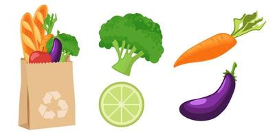 collection ensemble d'objets alimentaires légume carotte aubergine chou-fleur pain au citron