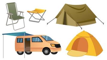 ensemble de collection d'objets de camping tente chaise pliante suv voiture vecteur
