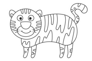 tigre de livre de coloriage de dessin animé de vecteur. animal africain. tigre gentil drôle. tigre mignon drôle. adorable petit animal africain que les enfants portent, pépinière, affiche, invitation, conception de cartes de voeux vecteur