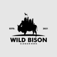 concept de conception de logo plat simple grand bison sauvage vecteur