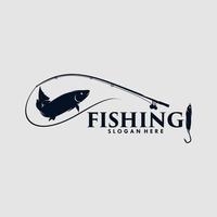 poisson de pêche de vecteur avec canne à pêche et création de logo de poisson appât