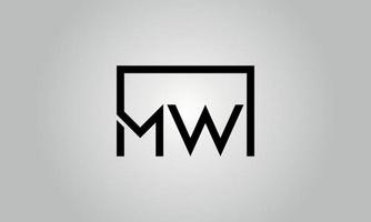 création de logo lettre mw. logo mw avec forme carrée dans le modèle vectoriel gratuit de couleurs noires.