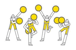 ensemble de pom-pom girl masculine debout pose illustration de personnage dessiné à la main vecteur