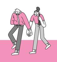 couple timide marchant illustration de personnage dessiné à la main vecteur