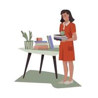 fille avec des livres. illustration sur le thème du livre. amour pour la lecture. image vectorielle. vecteur