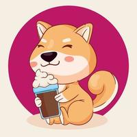 shiba inu buvant une scène de café vecteur