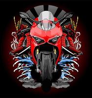 moto sport rouge avec vague vecteur