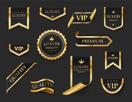 luxe, vip, étiquettes dorées premium, rubans, badges vecteur