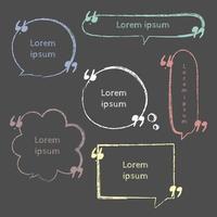 ensemble de collection de dessin à la main, crayon de couleur pastel coloré, ballon à bulles avec guillemets, penser, parler, parler, cadre, frontière, zone de texte, bannière, plat, conception, image vectorielle, illustration vecteur