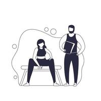 biceps de formation de fille dans la salle de gym, entraînement avec entraîneur personnel, illustration vectorielle vecteur