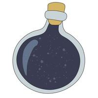 bouteille de potions. bouteille de sorcière avec poison bleu avec bulles. bouteille de potion d'halloween. illustration d'icône de bouteille de poison vecteur