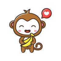 mignon petit singe amour babana dessin animé illustration isolé adapté pour l'autocollant, l'artisanat, le scrapbooking, l'affiche, l'emballage, la couverture de livre pour enfants vecteur