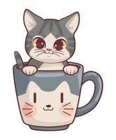 chat mignon dans un style anime de tasse vecteur