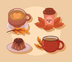 quatre icônes de jour d'automne de café vecteur