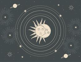 astrologie soleil et lune vecteur