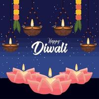affiche de célébration de joyeux diwali vecteur