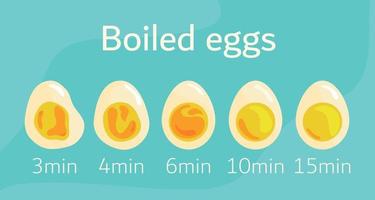 affiche de cuisson des œufs. illustration vectorielle du temps de cuisson des œufs durs avec minutes. dessin pour un article ou une affiche. vecteur