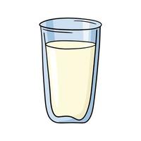 un grand verre en verre avec une boisson, du lait, de la crème, du kéfir, un vecteur en style cartoon sur fond blanc