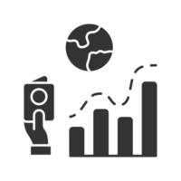 icône de glyphe de taux d'immigration. analyse commerciale, recherche analytique. représentation des données. migrations internationales. graphique à barres. symbole de la silhouette. espace négatif. illustration vectorielle isolée vecteur