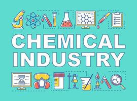 bannière de concepts de mot de l'industrie chimique. production de produits chimiques industriels. recherche en laboratoire. présentation, site web. idée de typographie de lettrage isolé avec des icônes linéaires. illustration de contour de vecteur