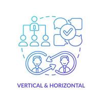 icône de concept de dégradé bleu vertical et horizontal. hiérarchie de l'entreprise. illustration de la ligne mince de l'idée abstraite de gestion de la communication du projet. dessin de contour isolé. vecteur