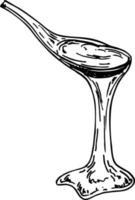 sirop d'érable, miel, caramel coule d'une cuillère. sirop, liquide visqueux s'écoule d'une cuillère. illustration vectorielle de croquis dessinés à la main. style rétro. vecteur
