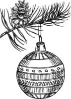 vecteur de boule de noël dessiné à la main. esquisser des boules de Noël. décoration éléments isolés. griffonnages et croquis illustration vectorielle