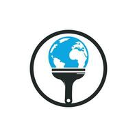 brosse à peinture et création de logo vectoriel globe. concept global de logo d'icône de peinture.