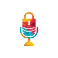 création de logo vectoriel de podcast en toute sécurité. création de logo vectoriel icône cadenas et micro.